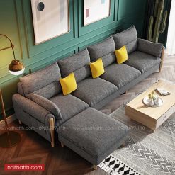 Sofa nỉ góc chân gỗ đệm xám đen