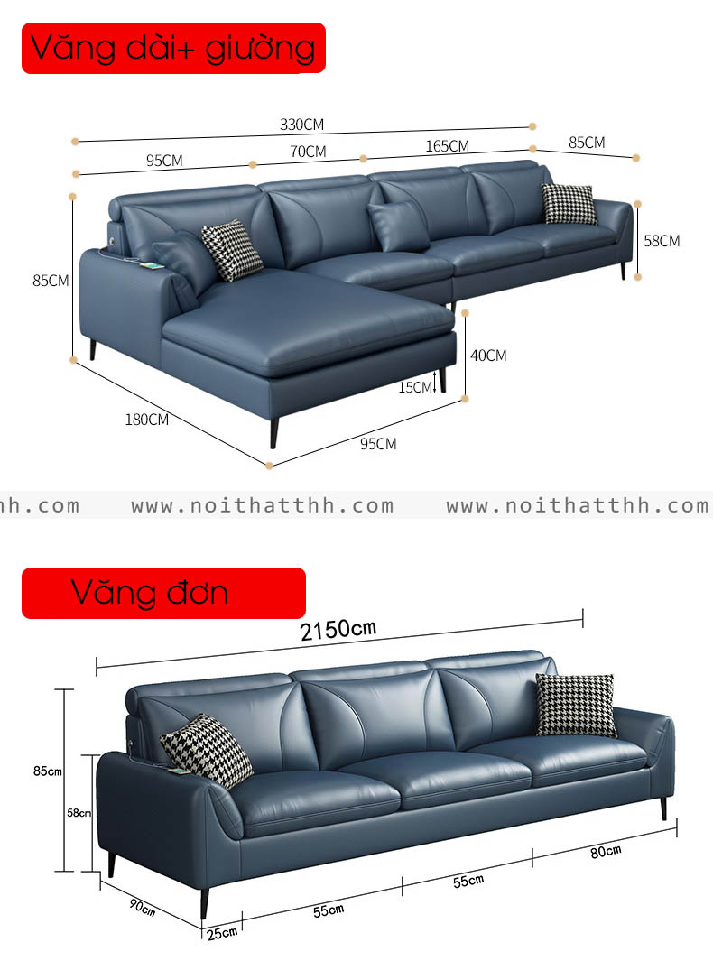 Sofa da màu xanh kích thước lớn