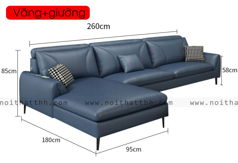 Sofa da màu xanh kích thước nhỏ