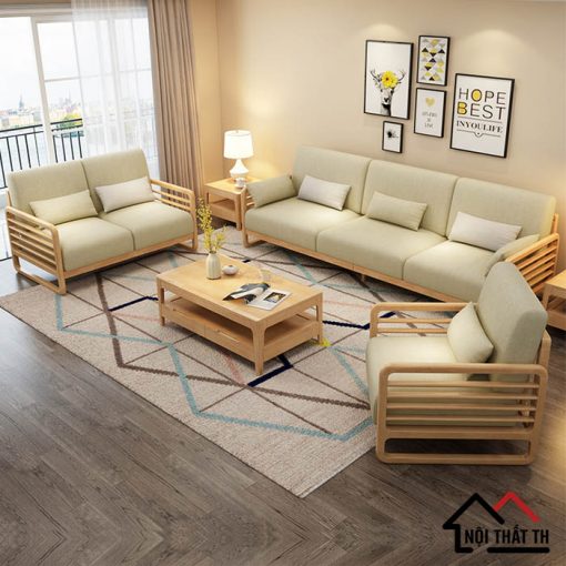 Sofa gỗ 3 văng phòng khách rộng