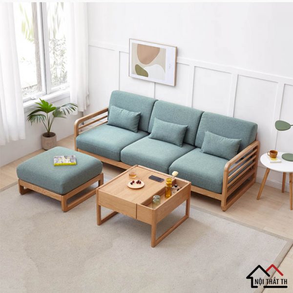 Ghế sofa gỗ sồi Đệm xanh ngọc