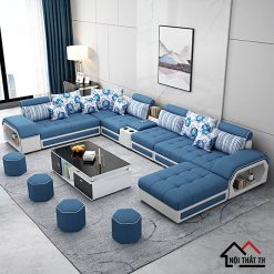 Ghế sofa góc phòng khách trắng xanh