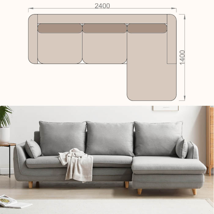 Kích thước sofa nỉ chữ L tiêu chuẩn