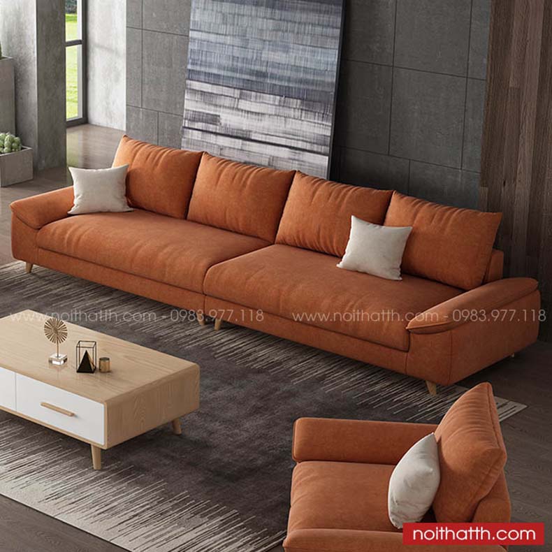 Sofa văng kèm ghế đơn màu cam