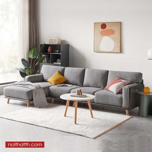Sofa da góc màu xám