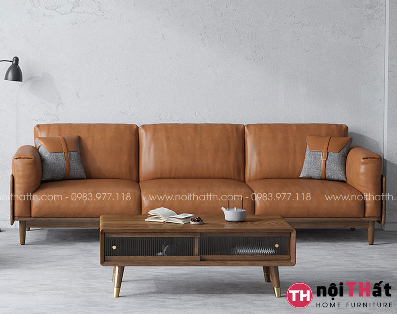 Sofa gỗ sồi nga đệm cam
