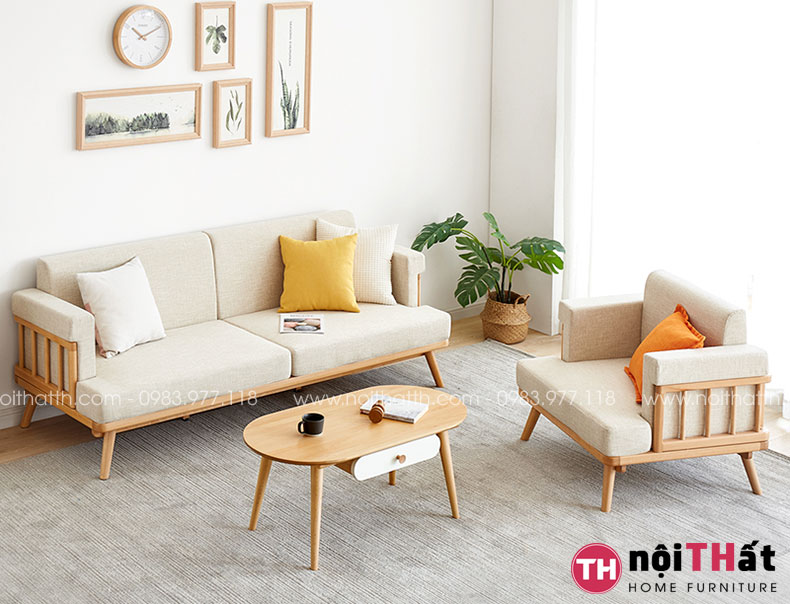 Bộ sofa văng gỗ sồi hiện đại