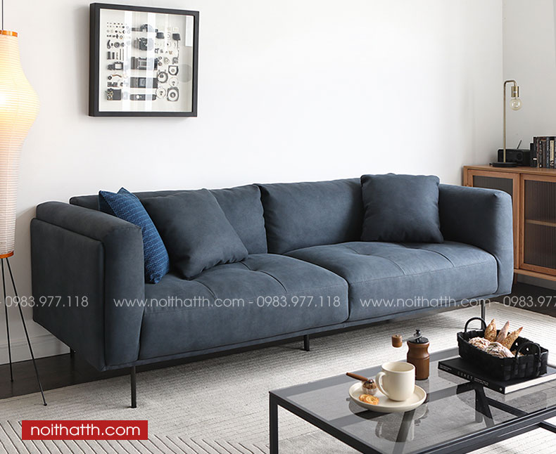 Sofa nỉ xanh đậm dạng văng