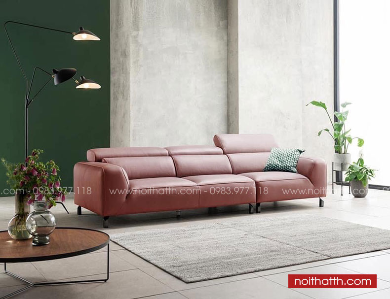 Mẫu sofa da đẹp cho phòng khách màu hồng